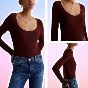 NWT AG Adriano Goldschmied Jaxon Long Sleeve Scoop Neck Top Sz Small Dark Plum